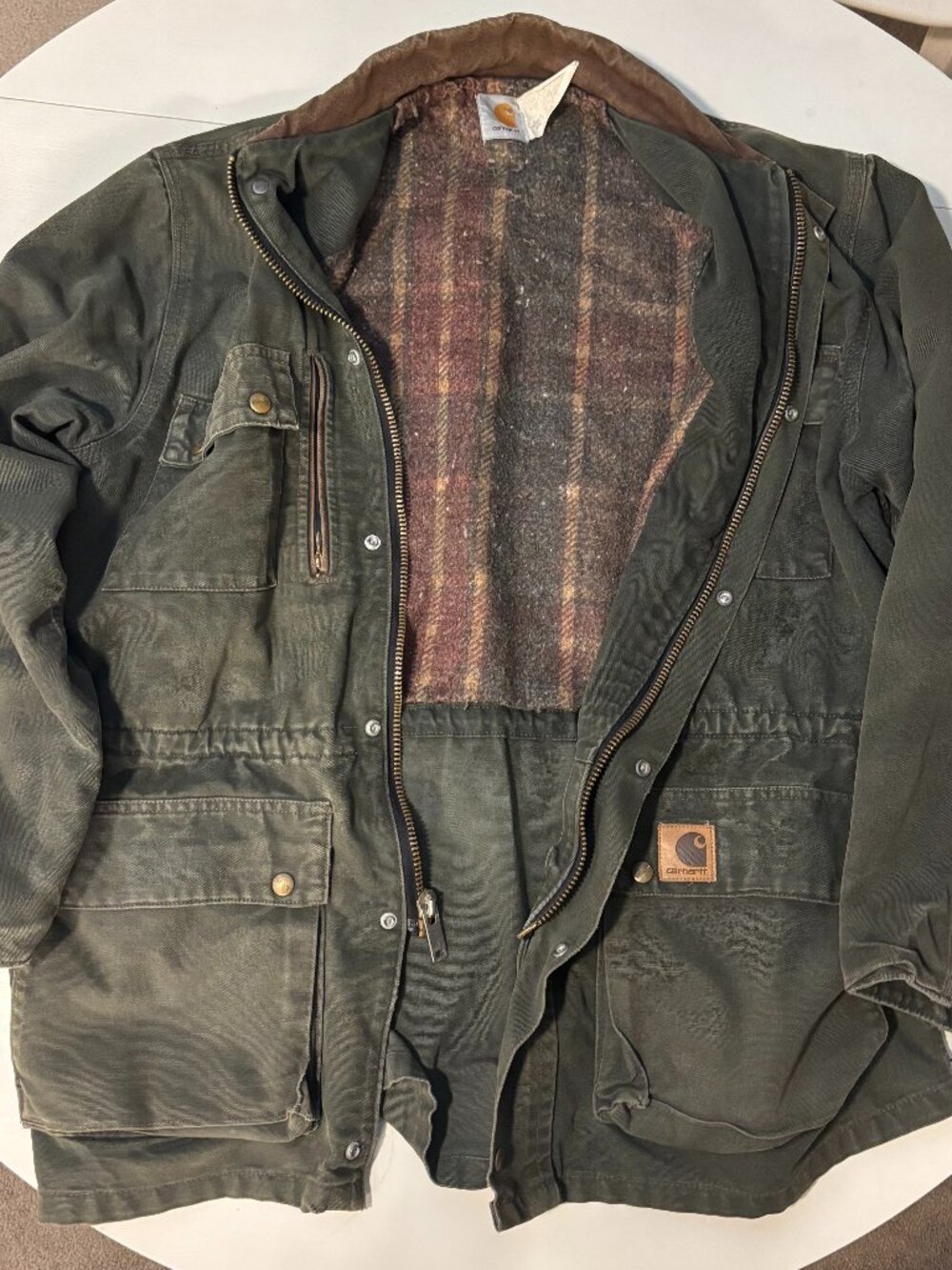 Vintage Men's Large-Tall Carhartt Jacket, Dark Green, Flannel Lined